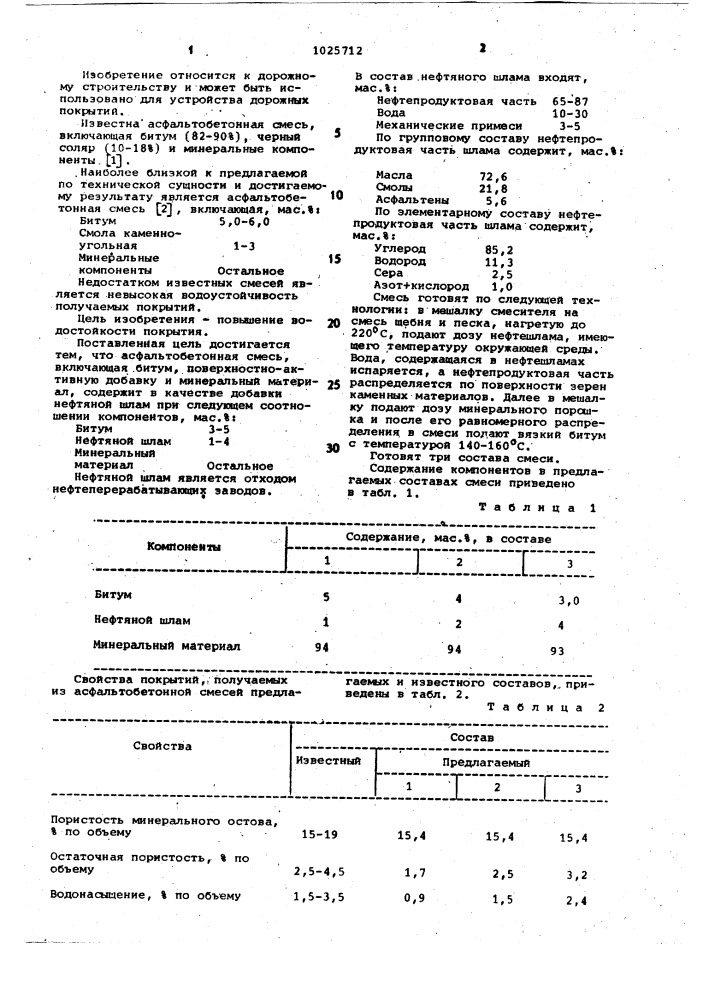 Асфальтобетонная смесь (патент 1025712)