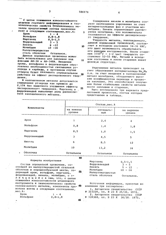 Состав порошковой проволоки (патент 586976)