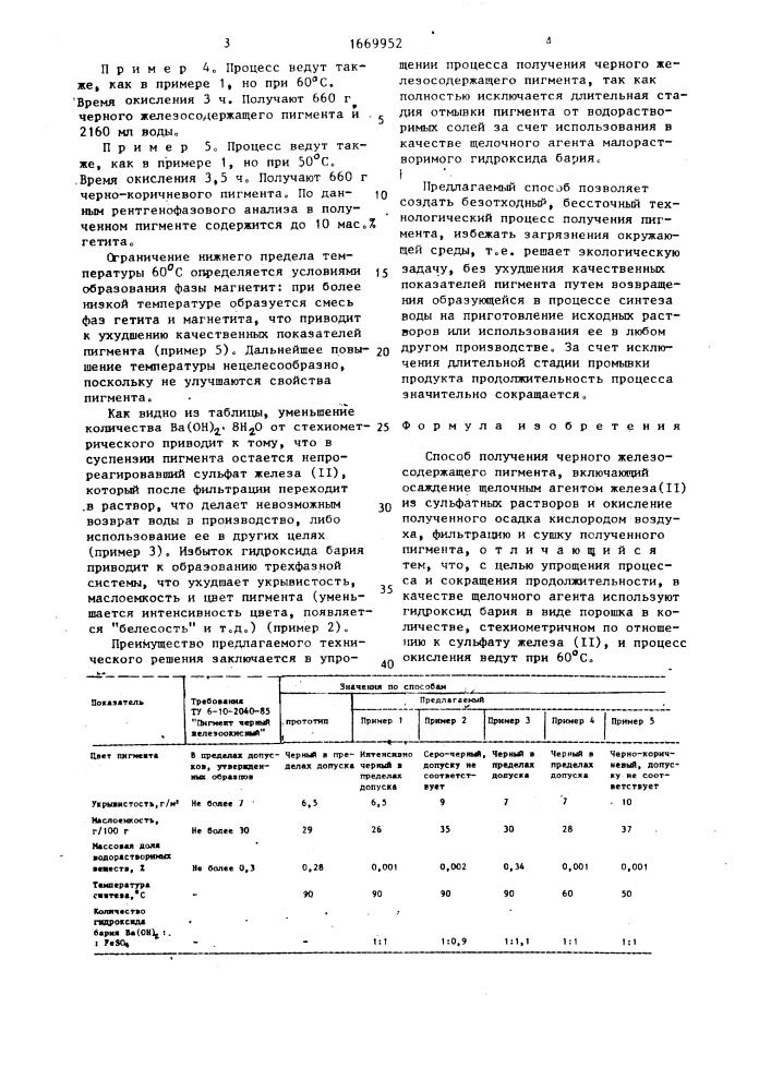 Способ получения черного железосодержащего пигмента (патент 1669952)