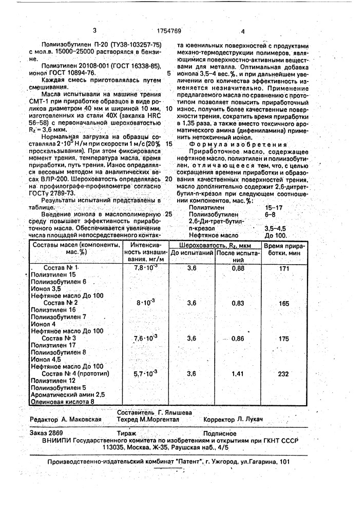Приработочное масло (патент 1754769)