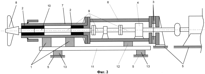 Устройство виброизоляции валопровода с подшипниками и гребным винтом от корпуса судна (патент 2579372)