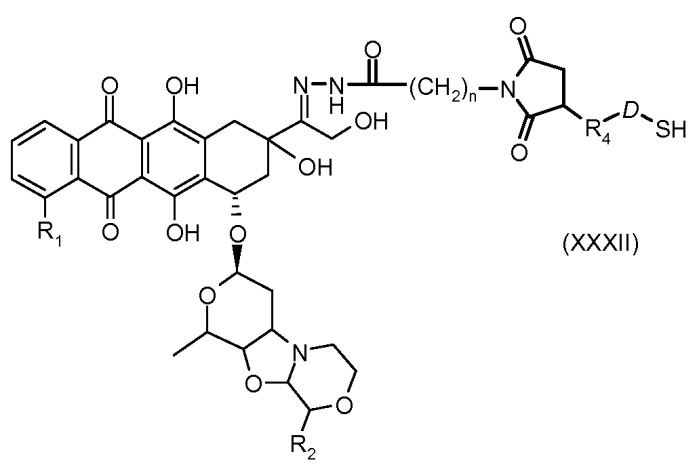 Конъюгаты производного антрациклина, способы их получения и их применение в качестве противоопухолевых соединений (патент 2523419)