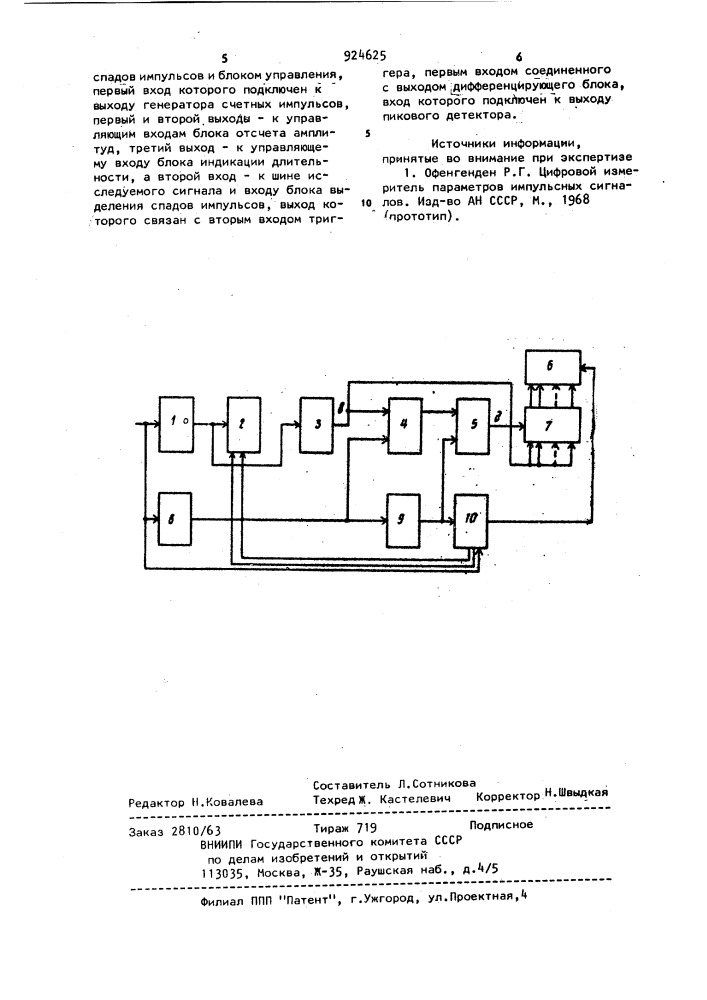 Устройство для измерения параметров импульсных сигналов (патент 924625)