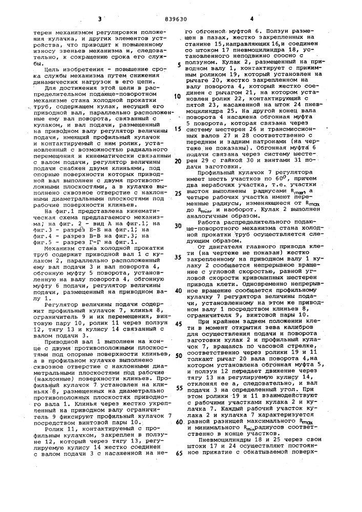 Распределительный подающе-поворот-ный механизм ctaha холодной прокат-ки труб (патент 839630)