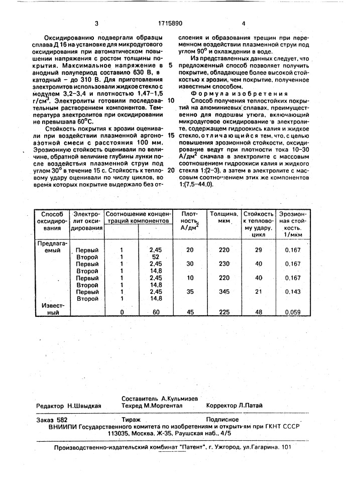 Способ получения теплостойких покрытий на алюминиевых сплавах (патент 1715890)