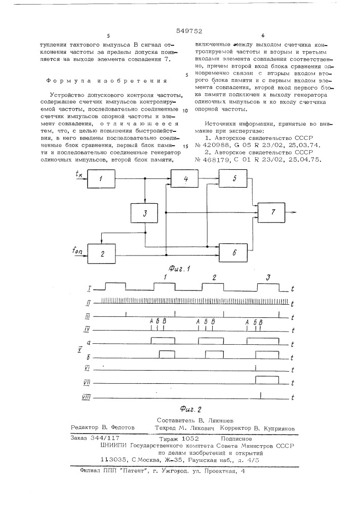 Устройство допускового контроля частоты (патент 549752)