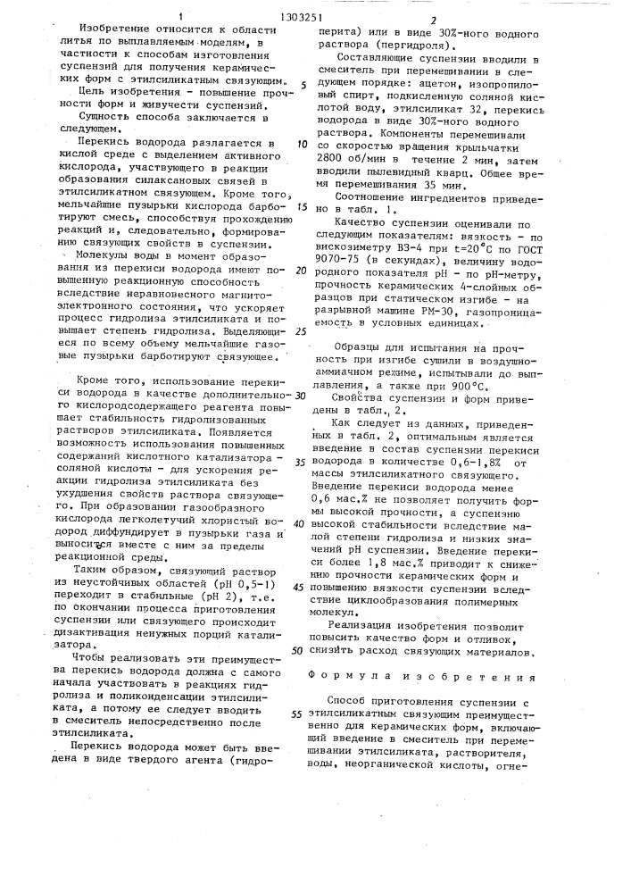 Способ приготовления суспензии с этилсиликатным связующим (патент 1303251)