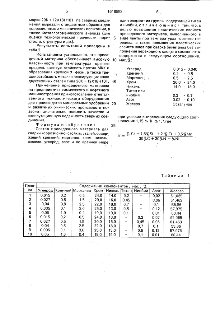 Состав присадочного материала (патент 1618553)