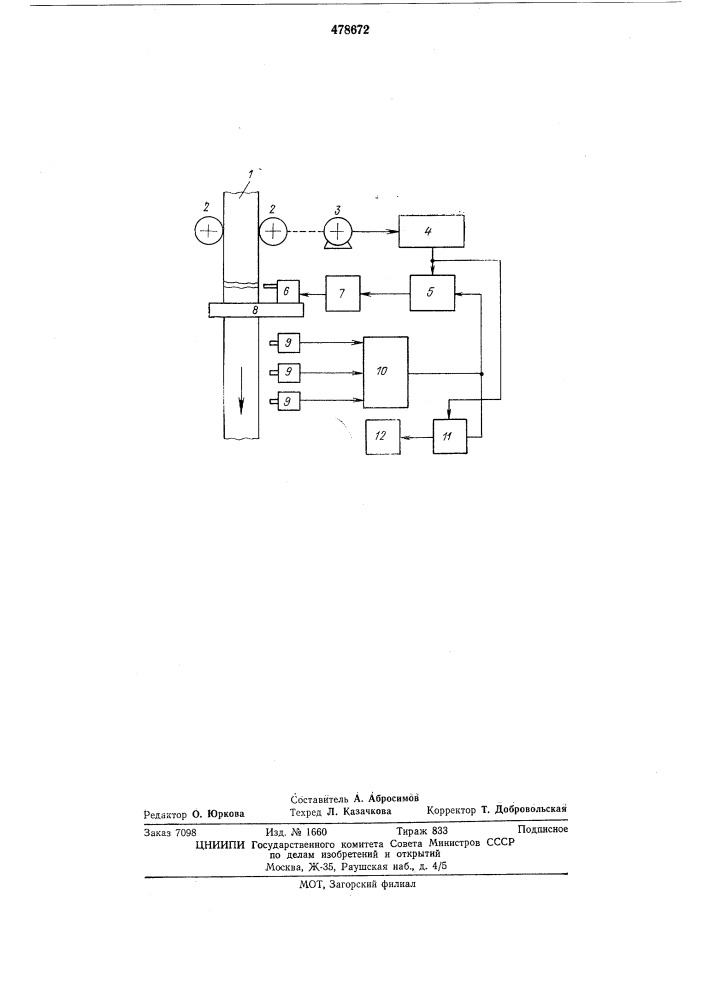 Устройство для автоматического управления порезом слитка на установках непрерывной разливки металлов (патент 478672)