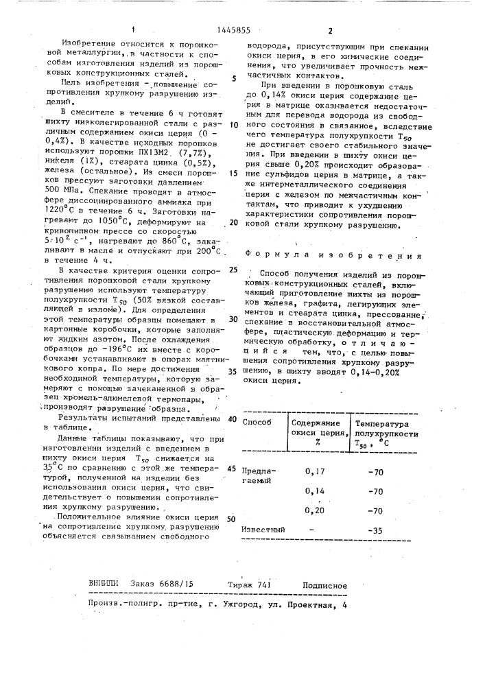 Способ получения изделий из порошковых конструкционных сталей (патент 1445855)