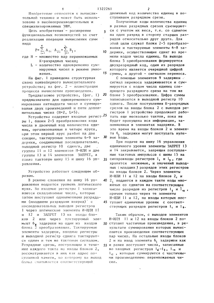 Конвейерное вычислительное устройство (патент 1322261)