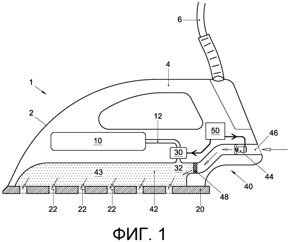 Утюг, увлажняющий предмет одежды жидкой фазой (патент 2568090)
