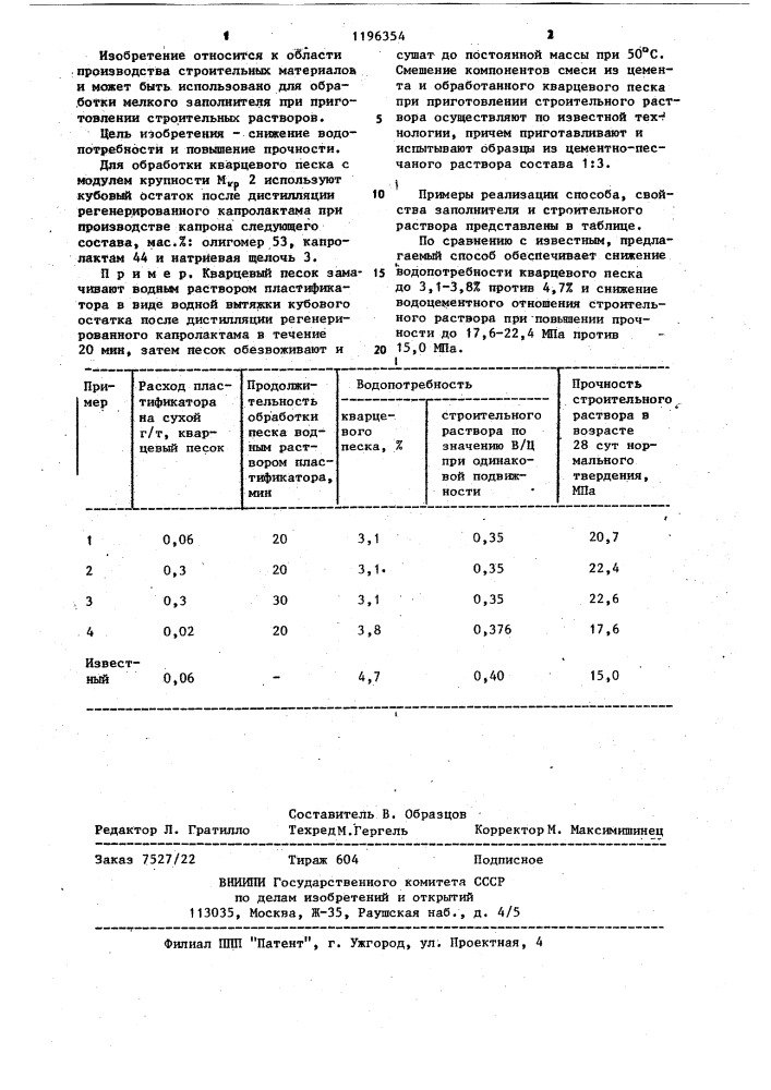 Способ приготовления строительного раствора (патент 1196354)