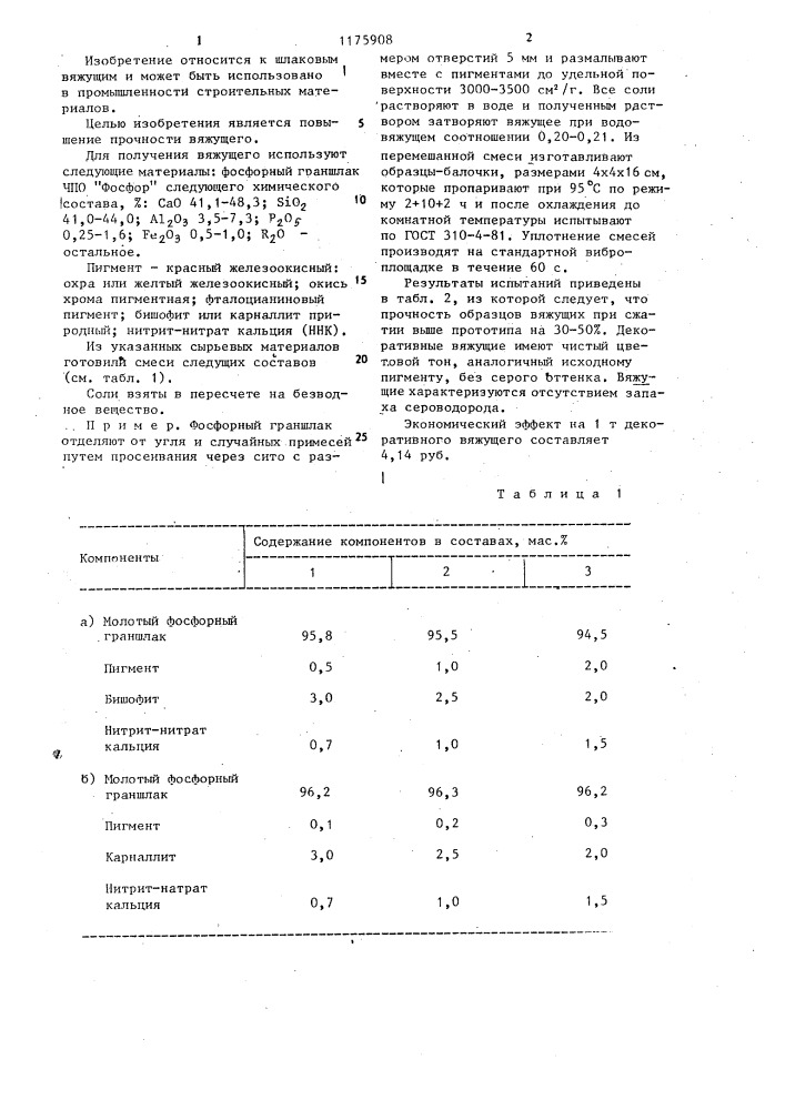 Вяжущее (патент 1175908)