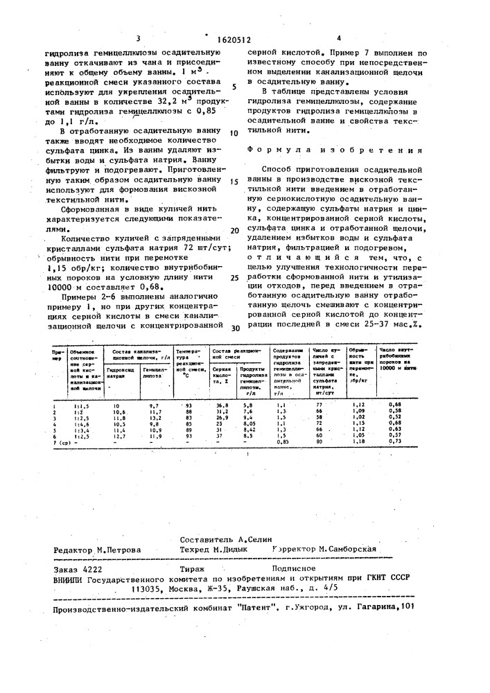 Способ приготовления осадительной ванны (патент 1620512)