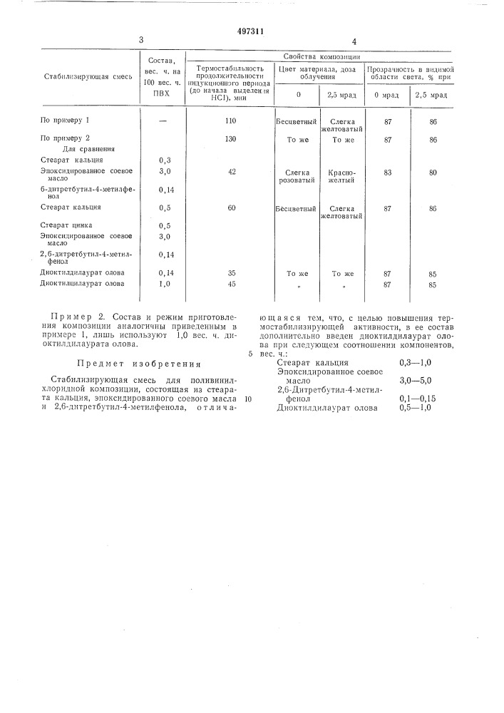 Стабилизирующая смесь для поливинилхлоридной композиции (патент 497311)