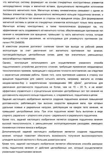 Способ разгрузки колец подшипника качения от действия центробежных сил (варианты) и подшипник качения (варианты) (патент 2398976)