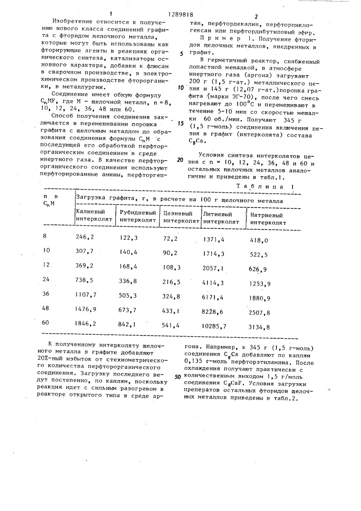 Соединение графита с фторидом щелочного металла и способ его получения (патент 1289818)