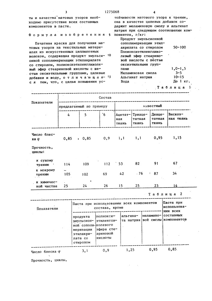 Печатная краска для получения матовых узоров на текстильных материалах из искусственных целлюлозных волокон (патент 1275068)