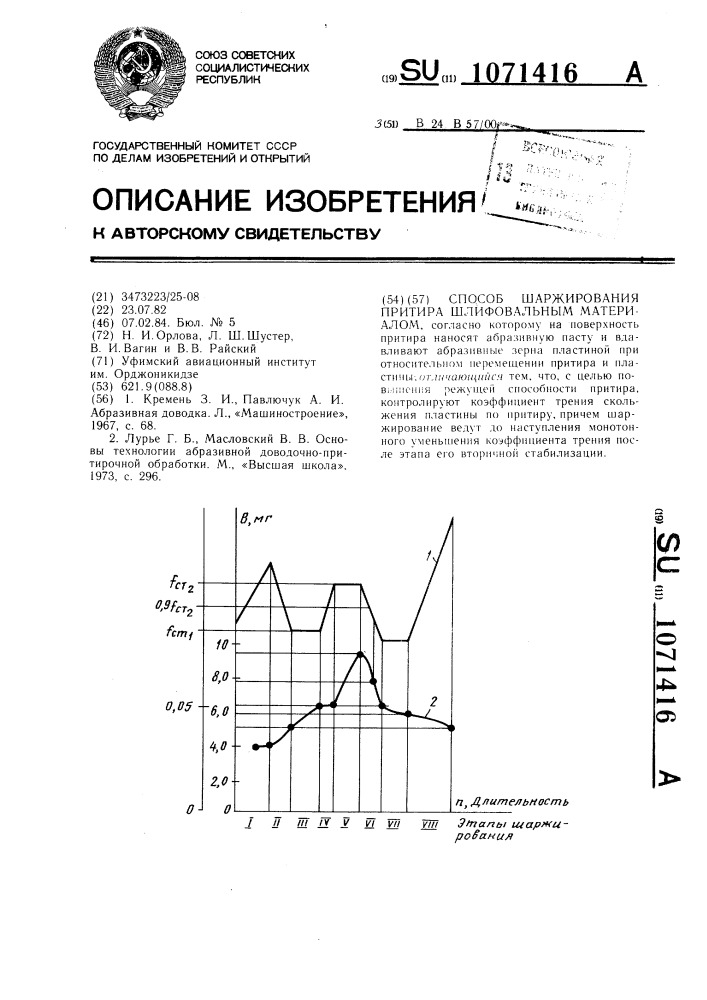 Способ шаржирования притира шлифовальным материалом (патент 1071416)