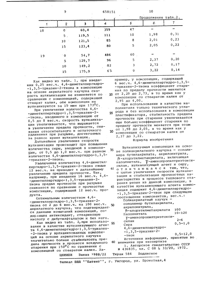 Вулканизуемая композиция на основе полиакрилатного каучука (патент 658151)