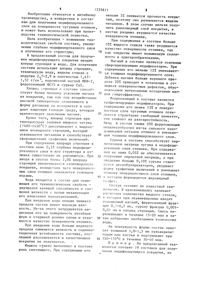 Состав для получения модифицированного слоя на поверхности отливок (патент 1235611)