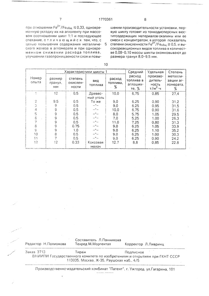 Способ производства металлизованного агломерата (патент 1770361)