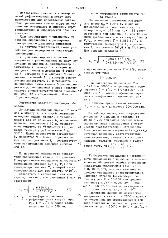 Устройство для определения показателя преломления образца произвольной формы (патент 1427248)