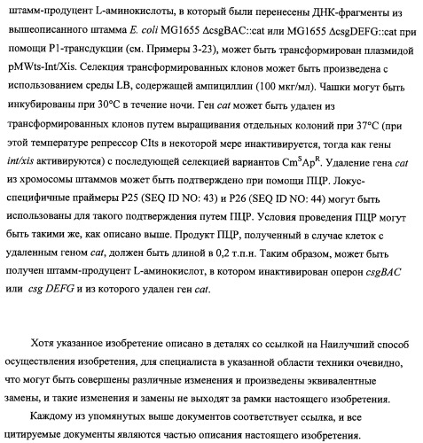 Способ получения l-треонина с использованием бактерии, принадлежащей к роду escherichia, модифицированной таким образом, что в ней нарушена способность к образованию ворсинок типа &quot;керли&quot; (патент 2338782)