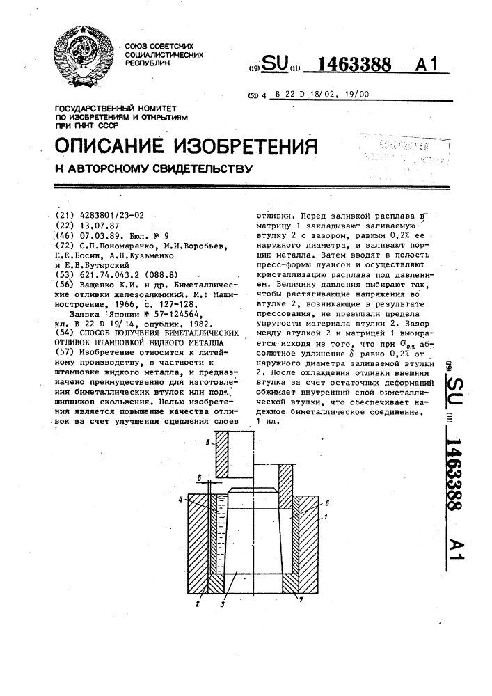 Способ получения биметаллических отливок штамповкой жидкого металла (патент 1463388)