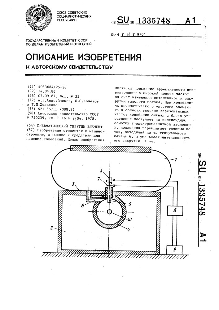 Пневматический упругий элемент (патент 1335748)