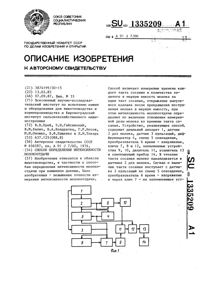 Способ определения интенсивности молокоотдачи (патент 1335209)