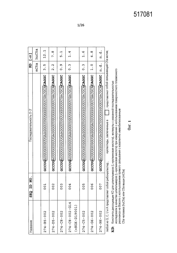 Новые связывающие c5a нуклеиновые кислоты (патент 2645261)