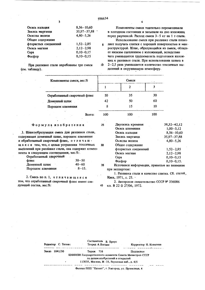 Шлакообразующая смесь (патент 596634)