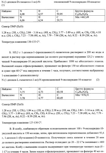 Соли 1-алкиламино-1-дезоксиполиолов с 9-оксоакридин-10-уксусной кислотой, лекарственные препараты на их основе, применение, способы профилактики и лечения (патент 2326115)