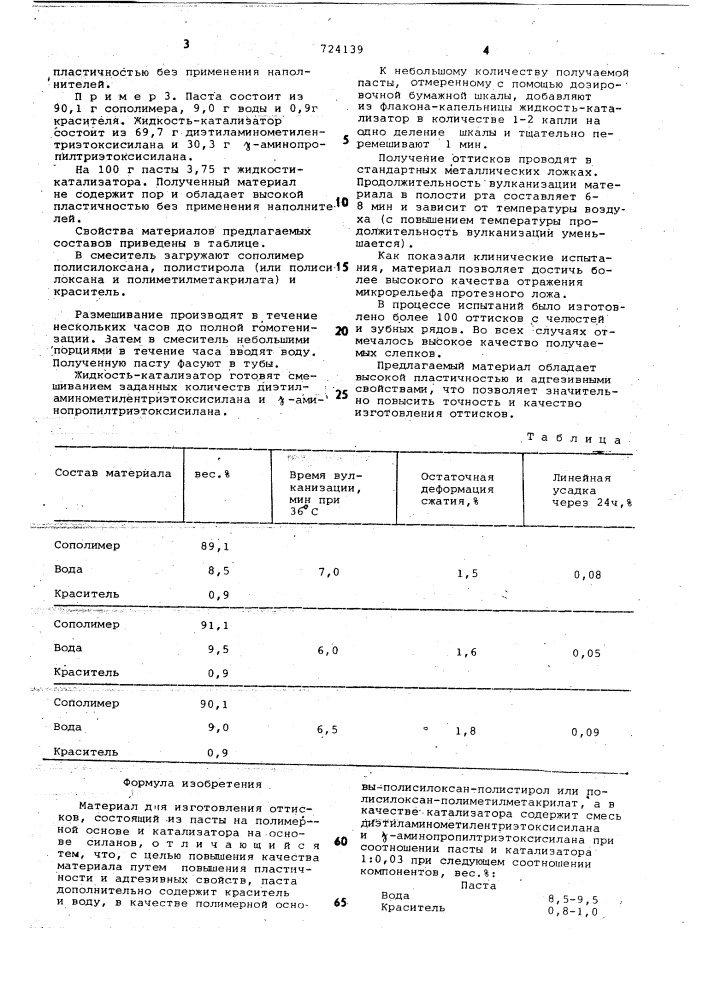 Материал для изготовления оттисков (патент 724139)