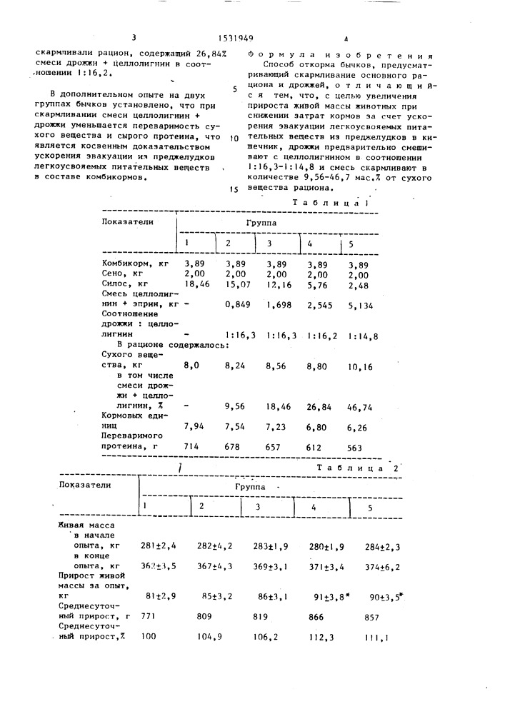 Способ откорма бычков (патент 1531949)