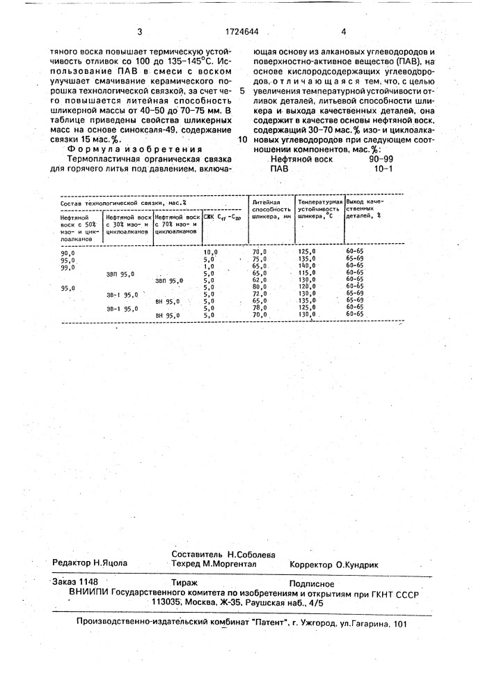 Термопластичная органическая связка (патент 1724644)