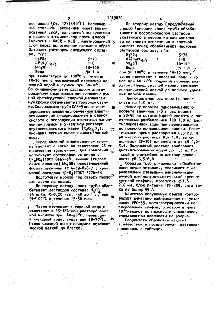 Раствор для подготовки алюминия под сварку (патент 1019020)