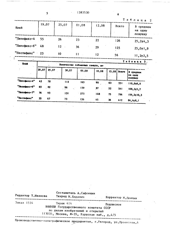 Энтомологический клей "липофикс (патент 1383530)