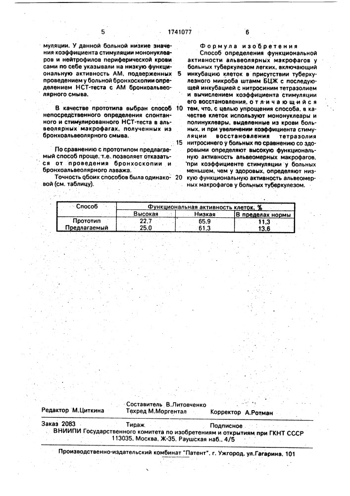 Способ определения функциональной активности альвеолярных макрофагов у больных туберкулезом (патент 1741077)