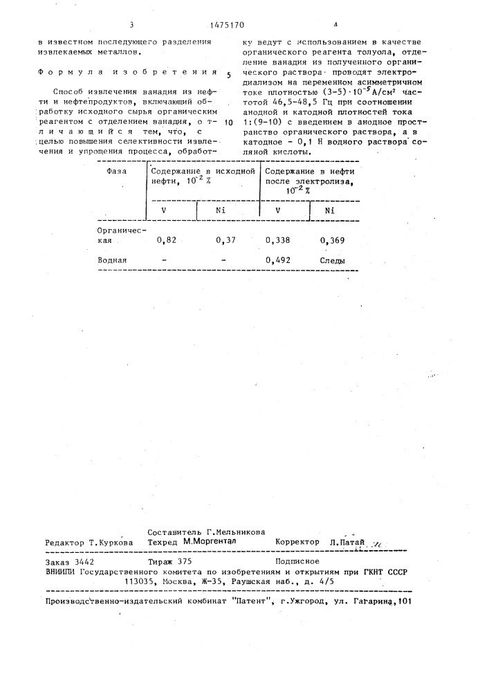 Способ извлечения ванадия из нефти и нефтепродуктов (патент 1475170)