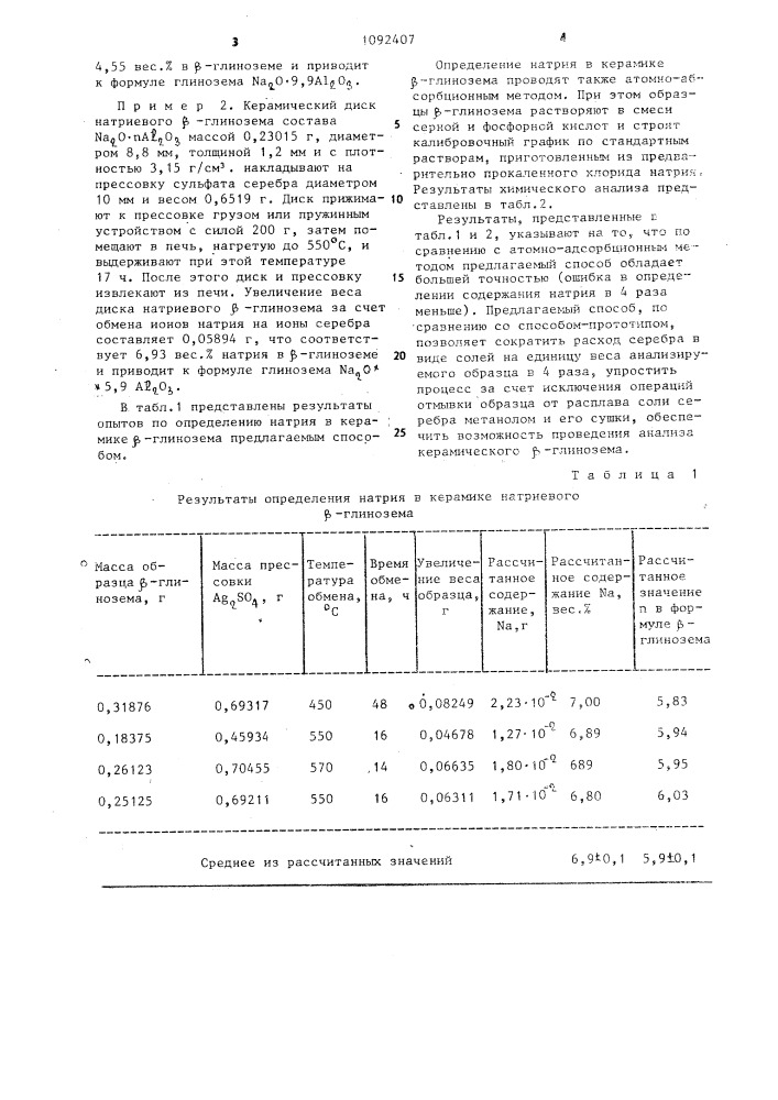 Способ определения натрия в @ -глиноземе (патент 1092407)