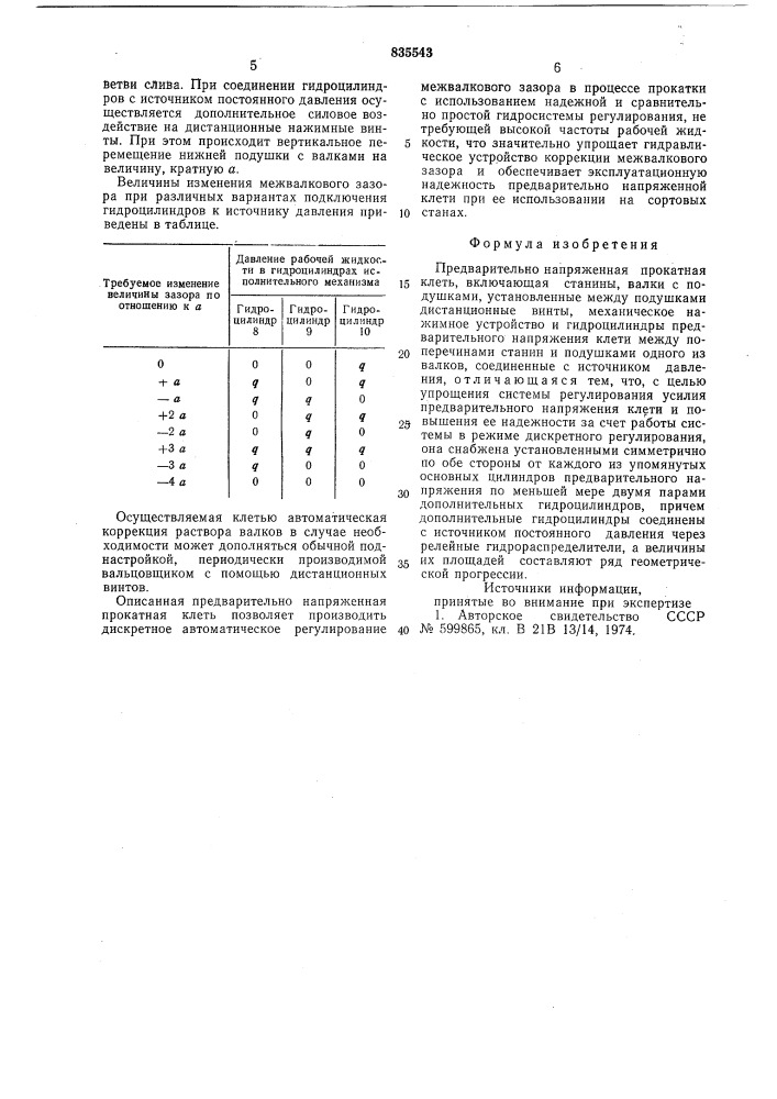 Предварительно напряженная прокатная клеть (патент 835543)