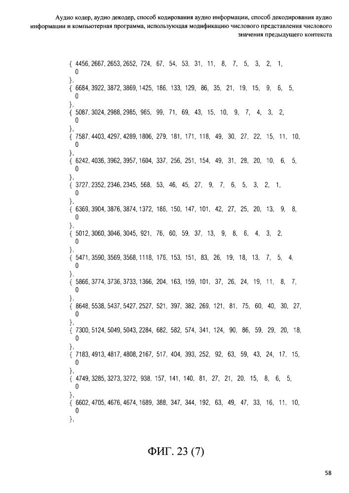 Аудио кодер, аудио декодер, способ кодирования аудио информации, способ декодирования аудио информации и компьютерная программа, использующая модификацию числового представления числового значения предыдущего контекста (патент 2644141)
