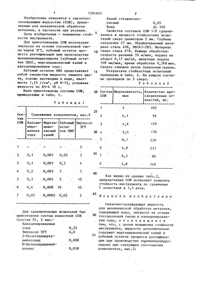 Смазочно-охлаждающая жидкость для механической обработки металлов (патент 1384604)