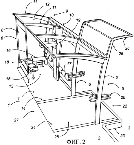 Павильон для ожидания и посадки и высадки пассажиров городского общественного транспорта (патент 2250332)