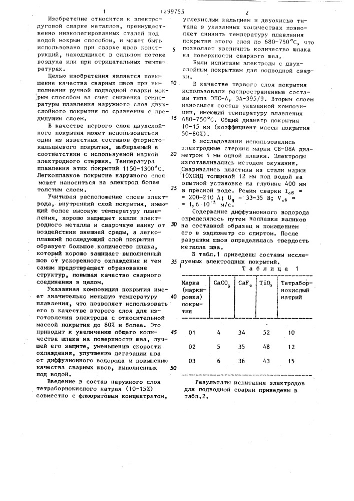 Состав наружного слоя для двухслойного электродного покрытия (патент 1299755)