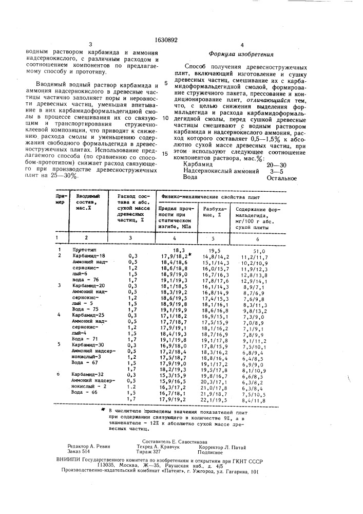 Способ получения древесностружечных плит (патент 1630892)