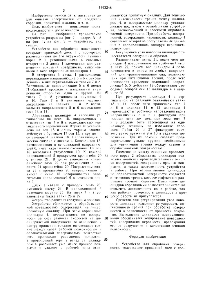 Устройство для обработки поверхности (патент 1493248)